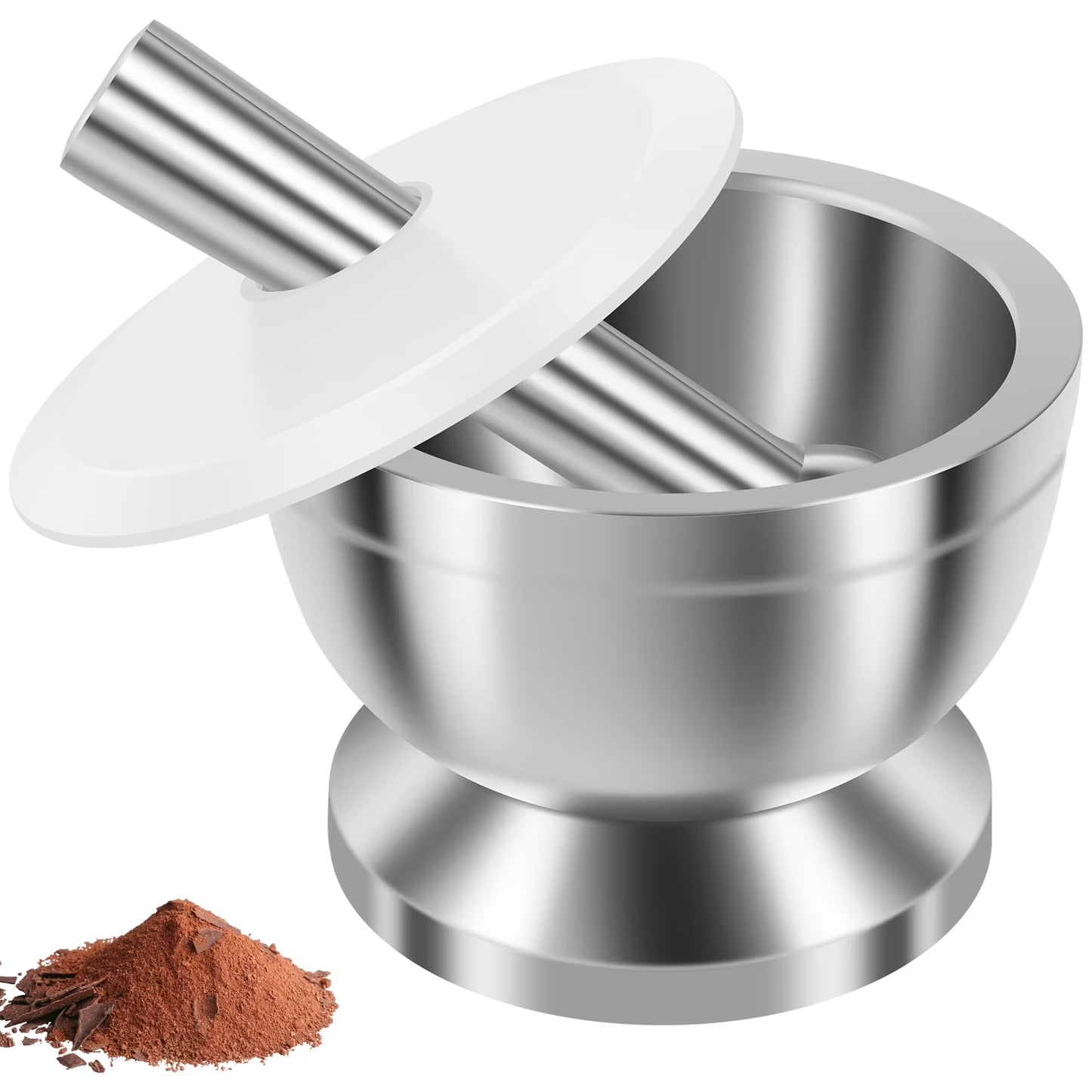 Stainless Steel Mortar and Pestle Set - Efficient Spice Crusher with Silicone Lid and Anti-Slip Base, Rustproof Pill Crusher for Grinding Herbs and Seasonings in the Kitchen