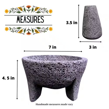 7-Inch Gray Lava Stone Mortar and Pestle Set for Crushing and Grinding Spices with Easy-to-Follow Instruction Card