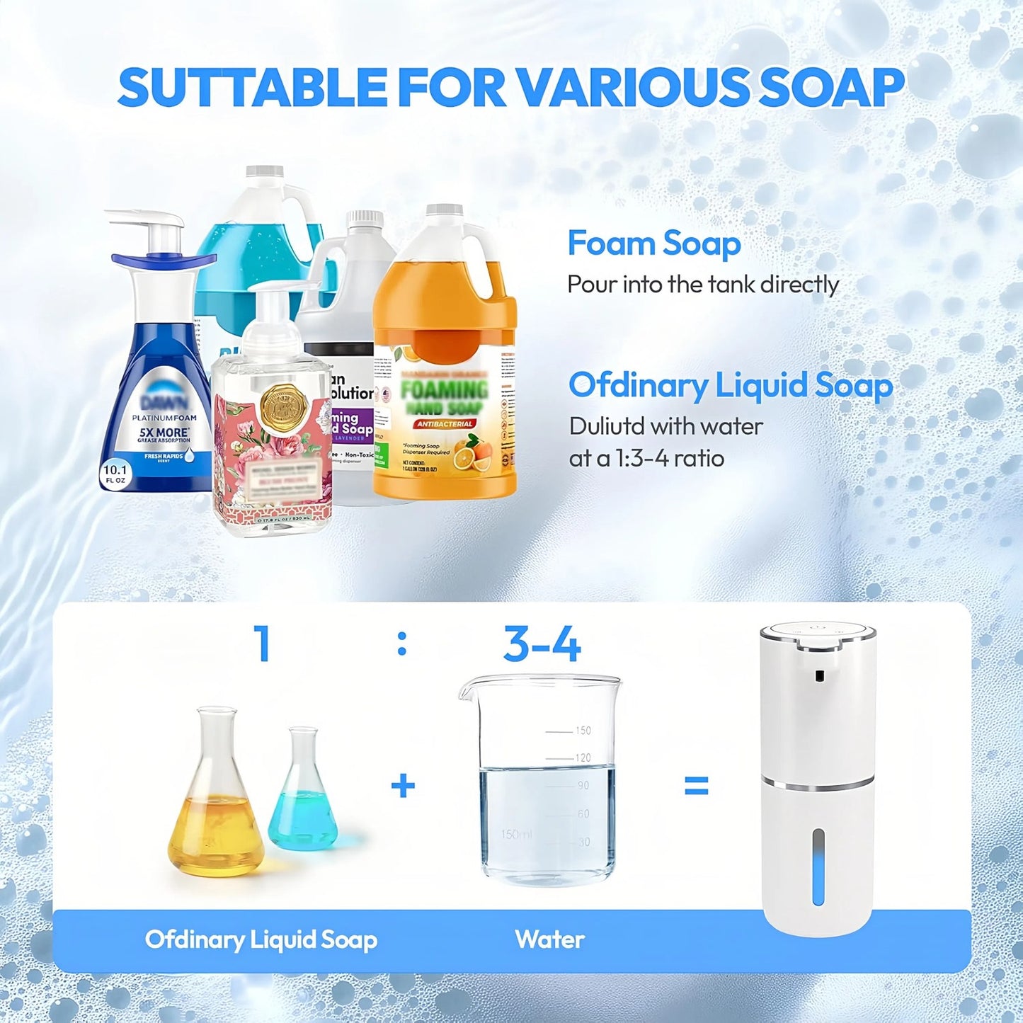 1-2 Pack Automatic Soap Dispenser, Foaming Soap Dispenser for Bathroom & Kitchen