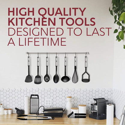 24-Piece Stainless Steel Cooking Utensils Set with Non-Stick Cookware and Heat Resistant Nylon Tools - Black