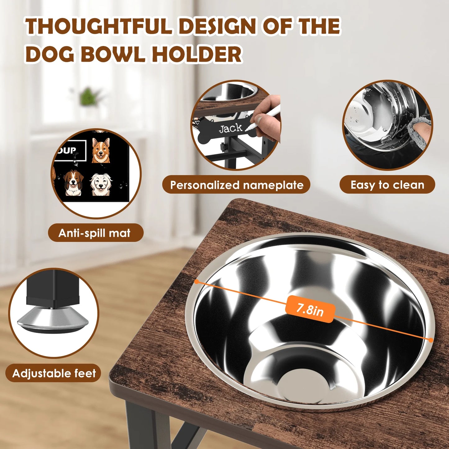 Elevated Adjustable Dog Bowl Stand with Two 58Oz Stainless Steel Bowls for Optimal Neck and Digestive Health