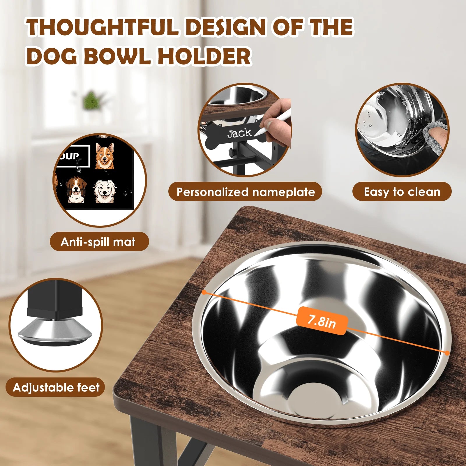 Elevated Adjustable Dog Bowl Stand with Two 58Oz Stainless Steel Bowls for Optimal Neck and Digestive Health