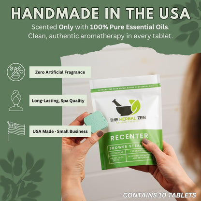 Recenter Aromatherapy Shower Steamers for Relaxation - Made in the USA - Lavender & Eucalyptus Shower Bomb Tablets - Soothing Natural Essential Oils (10 Pack) - Ideal Mother's Day Gift