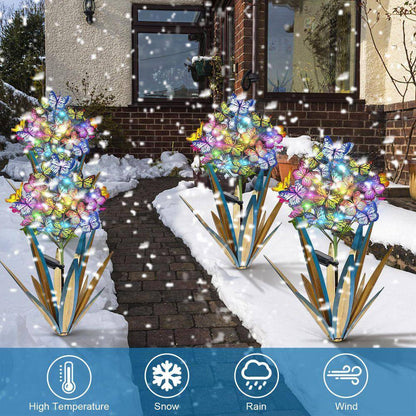 Solar Metal Agave Butterfly Garden Sculpture Set (3 Blue Pieces)
