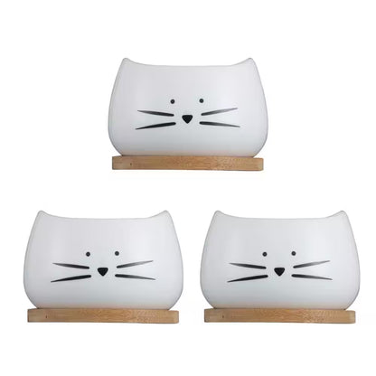 Set of 3 White Ceramic Cat Succulent Window Boxes for Indoor and Outdoor Use, 3.2" L x 3.2" W x 2.66" H