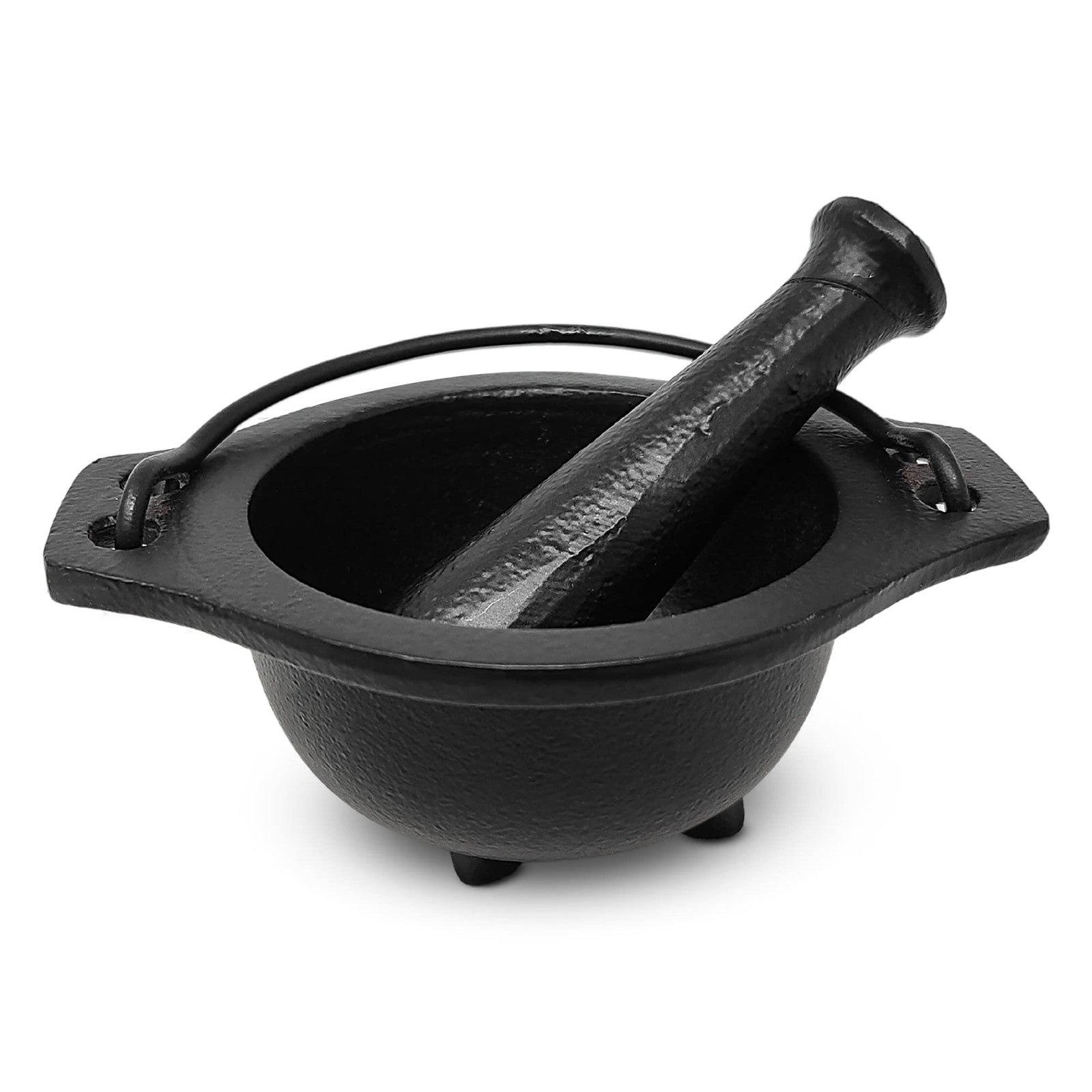 Cast Iron Mortar and Pestle Set in Cauldron Design