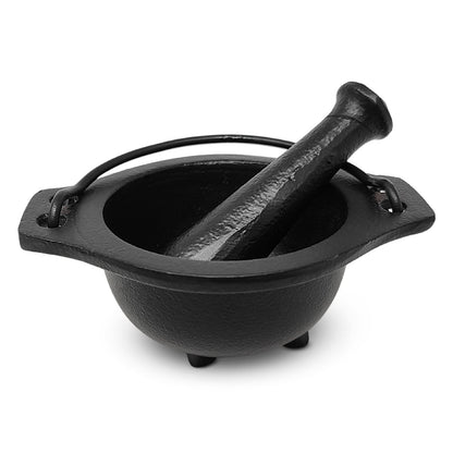 Cast Iron Mortar and Pestle Set in Cauldron Design