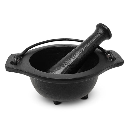 Cast Iron Mortar and Pestle Set in Cauldron Design