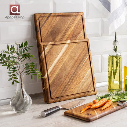 Chorus Acacia Wood Cutting Board Set with Juice Groove - 3-Piece Natural Hardwood Kitchen Chopping Boards for Meat, Vegetables, and Cheese