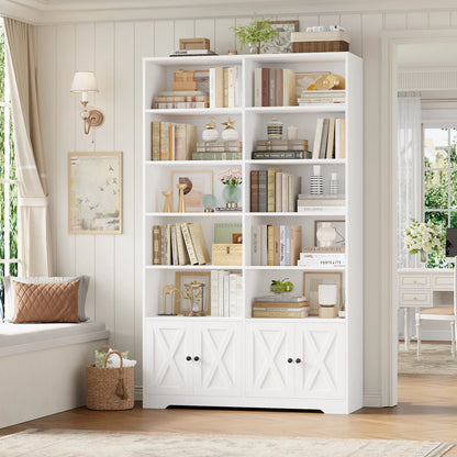 78"H X 47"W Bookcase with Doors, Tall Bookshelves with Storage, 5-Tier Shelves Freestanding Display Bookcase for Home Office and Living Room, White
