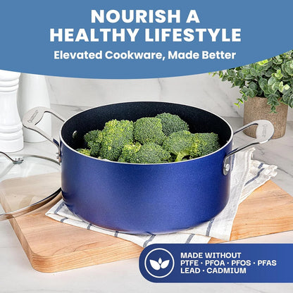 15-Piece Non-Stick Kitchen Cookware Set with Diamond Coating - Dishwasher Safe - Blue