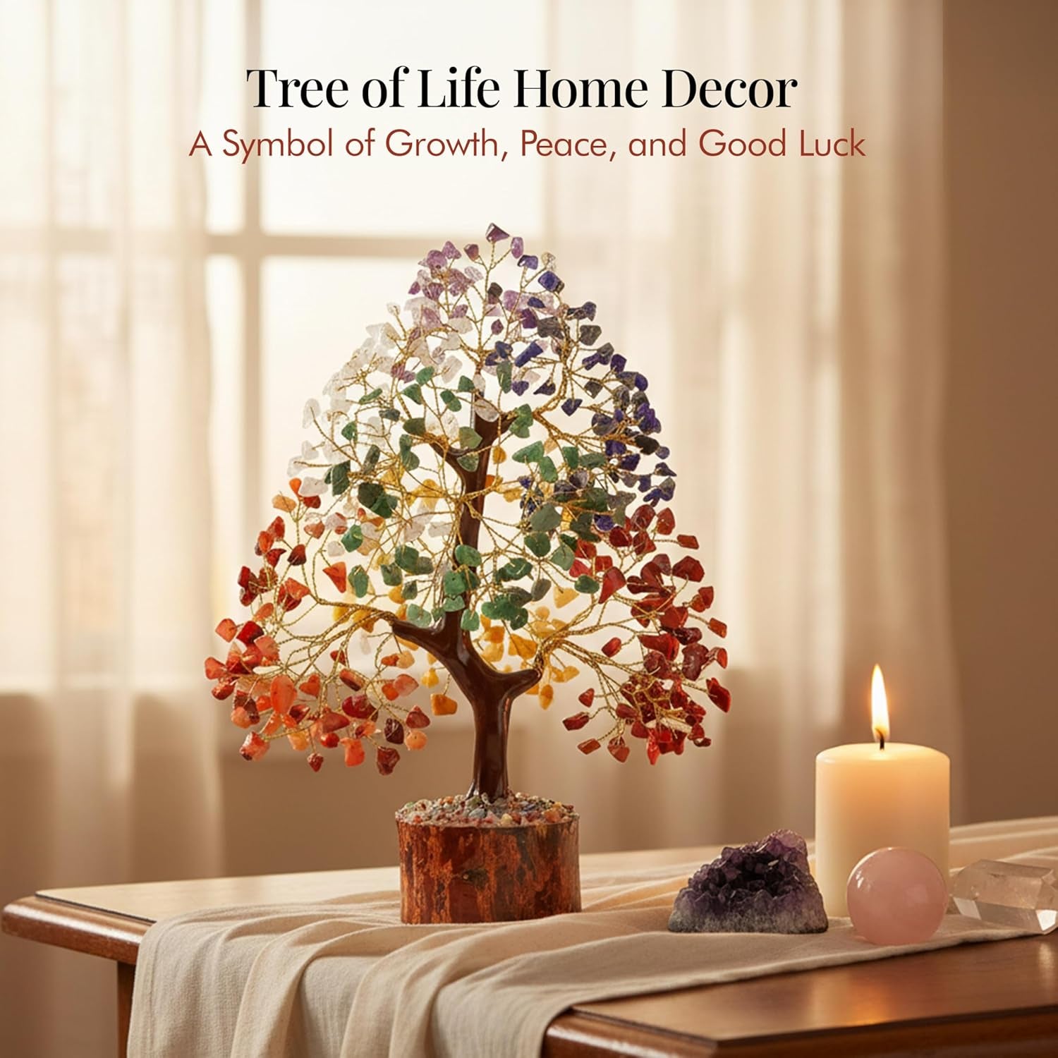 Original 7 Chakra Crystal Tree of Life - Elegant Healing Crystal Décor for Home and Office, Perfect Gift for Birthdays, Housewarmings, and Special Occasions for All Genders