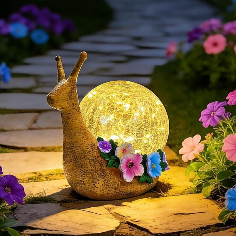 Solar Garden Snail Decorations with Outdoor Lighting - Resin Fairy Statues for Yard Decor