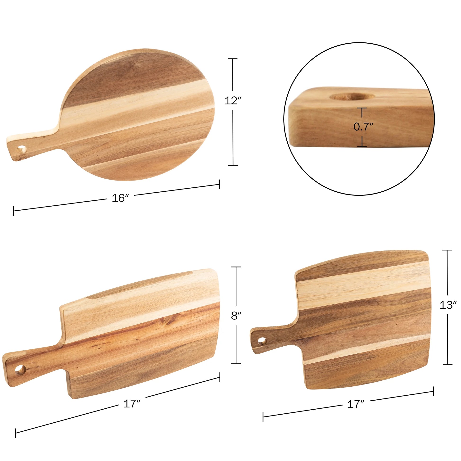 Acacia Wood Cutting Board Set - 3-Piece Collection by Classic Cuisine