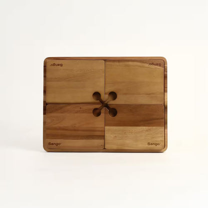Atelier Acacia Wood 5-Piece Wine and Appetizer Plate Set with Serving Tray - Natural Brown Charcuterie and Cheese Board