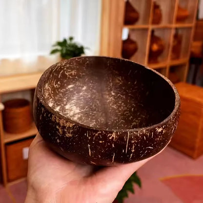 Natural Coconut Bowl Set for Salads and Smoothies with Wooden Ramen Bowls and Spoons - Eco-Friendly Kitchen Tableware