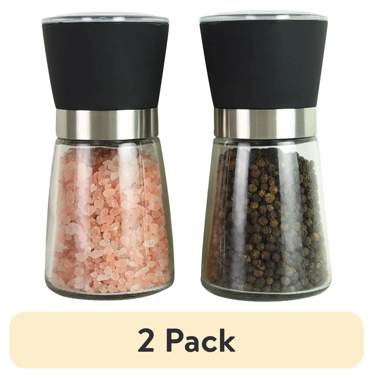 5-Inch Glass Pink Himalayan Salt and Pepper Grinder Set - 2 Pack