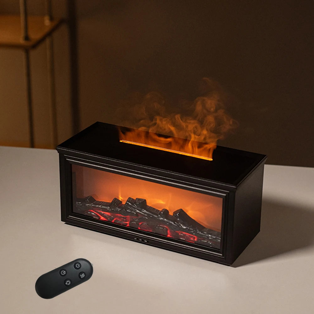 Essential Oil Diffuser with Fireplace Flame Effect - Aromatherapy Humidifier with 7 Color Options, 280ml Capacity, Whisper-Quiet Operation