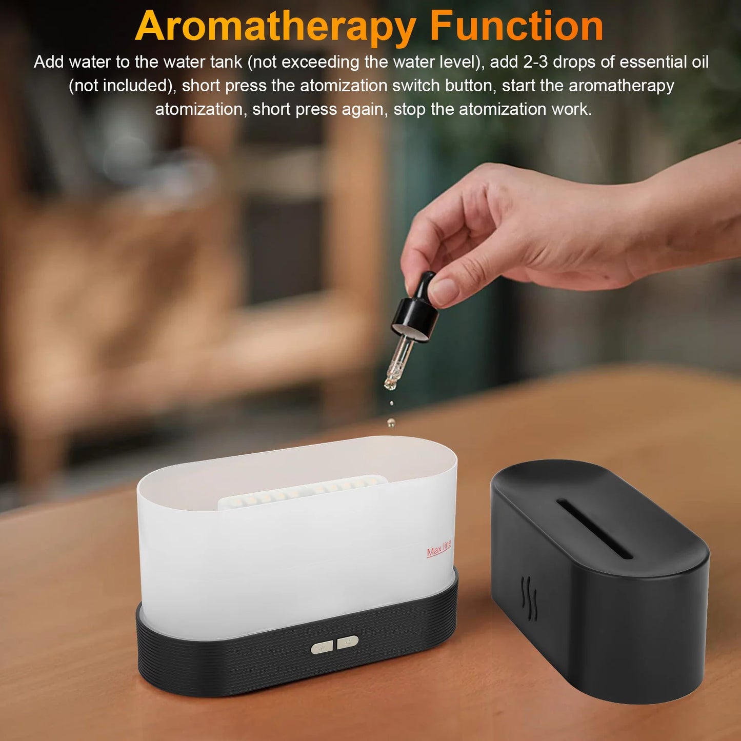 180ml Flame Air Humidifier and Essential Oil Diffuser with 3D USB 7-Color Lighting for Home, Office, Spa, and Gym