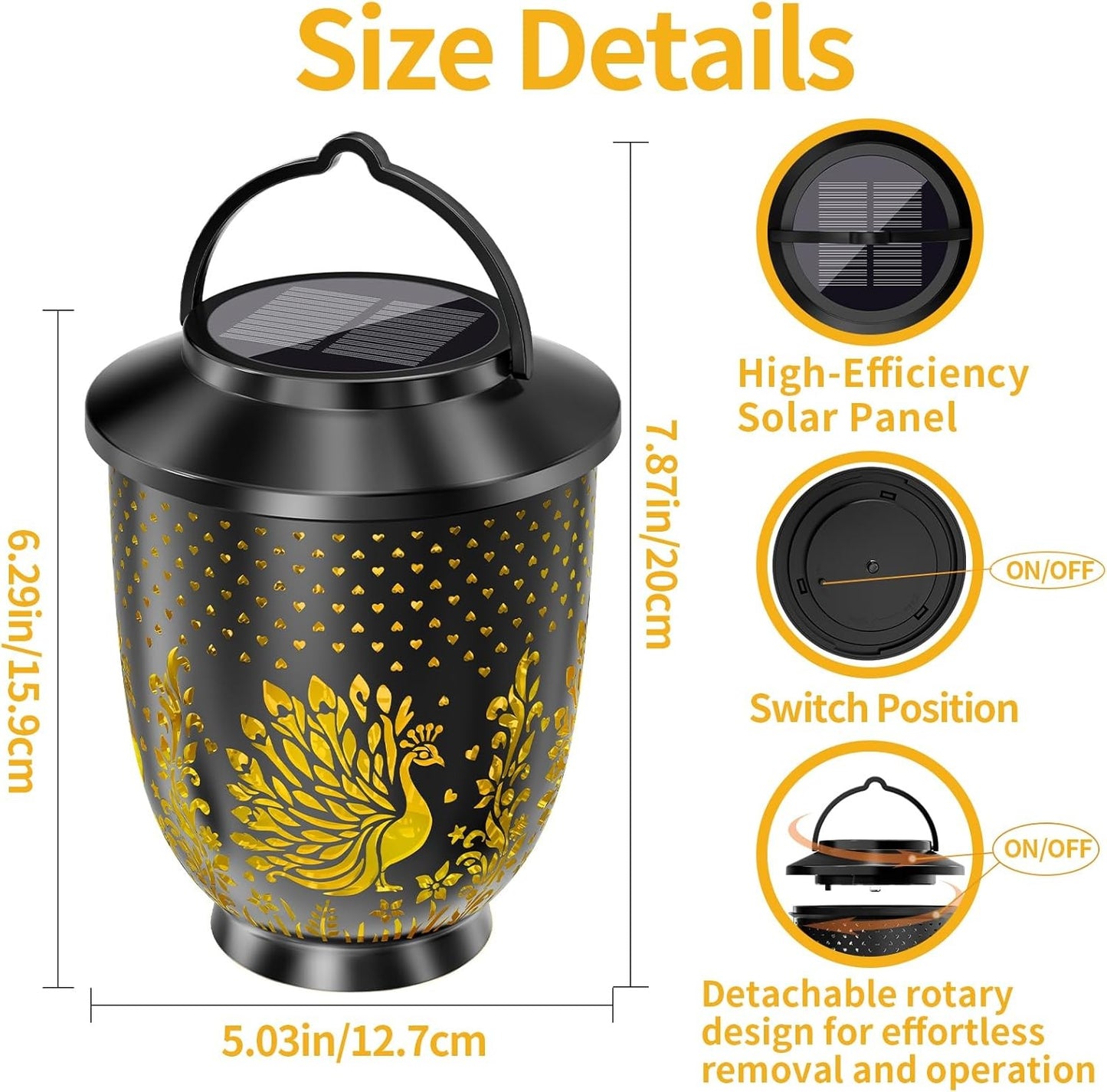 Set of 2 Waterproof Solar LED Hanging Lanterns for Outdoor Peacock Garden Decor