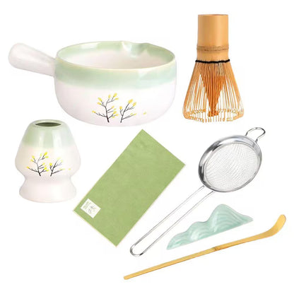 Matcha Whisk Set - Complete Matcha Kit with Handled Bowl, Sifter, Whisk, Spoon, Stand Holder, and Towel for Culinary Use and Holiday Gifting