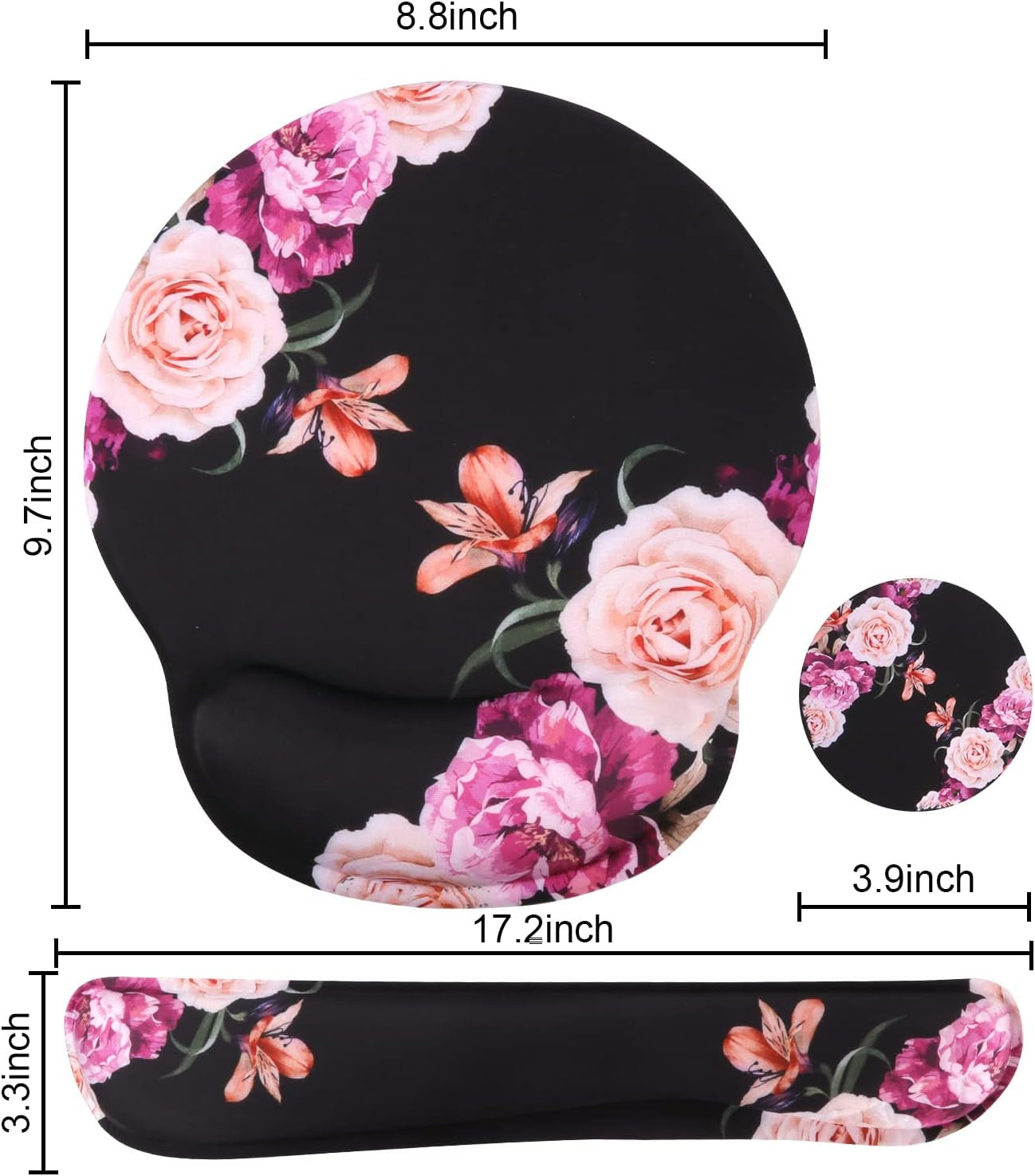 Ergonomic Mouse Pad and Wrist Support Set with Non-Slip Base for Computer and Laptop Use, Featuring Peony Flowers Design, Includes Coasters for Enhanced Comfort and Pain Relief