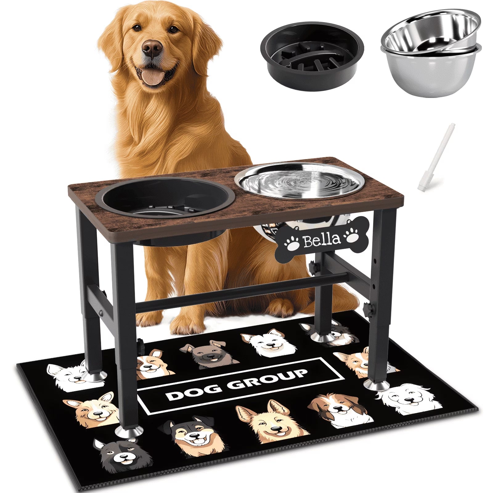 Elevated Adjustable Dog Bowl Stand with Two 58Oz Stainless Steel Bowls for Optimal Neck and Digestive Health