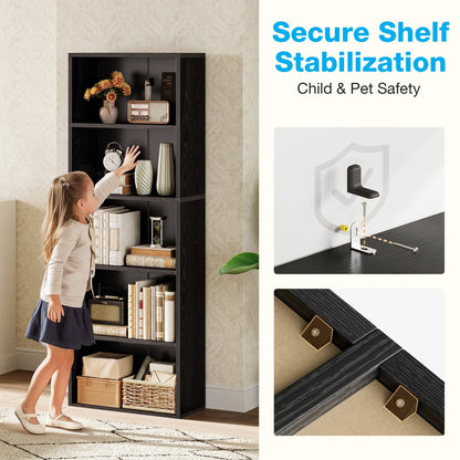 Tall 6-Tier Bookcase, Space-Saving Display Shelf for Living Room, Bedroom, and Home Office in Black