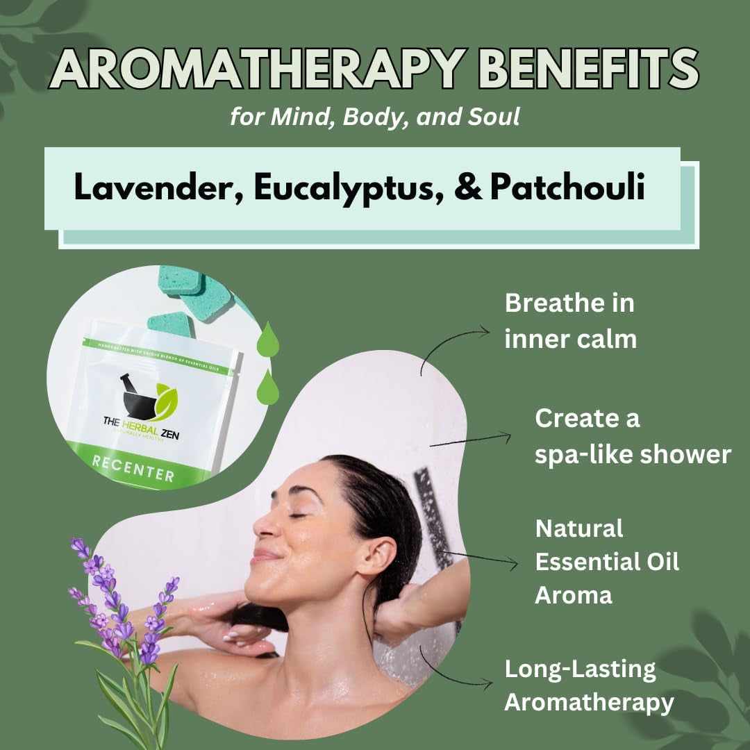Recenter Aromatherapy Shower Steamers for Relaxation - Made in the USA - Lavender & Eucalyptus Shower Bomb Tablets - Soothing Natural Essential Oils (10 Pack) - Ideal Mother's Day Gift