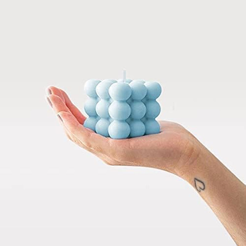 Vanilla Scented Bubble Cube Candles - Set of 2, Elegant Soy Candles for Home and Office Decor in Trendy Danish Pastel Design