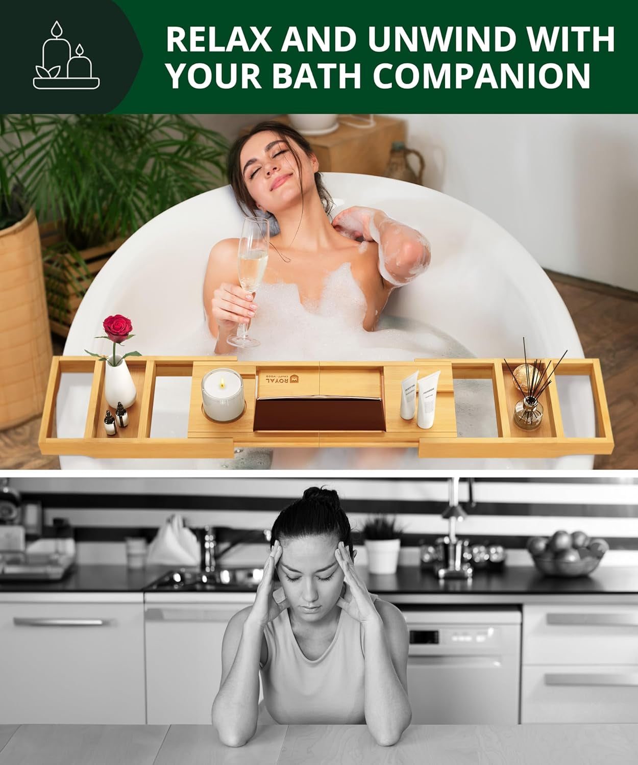 Premium Bamboo Bathtub Tray - Expandable Wooden Caddy for Bathing Accessories, Ideal Gift for New Homes and Mothers