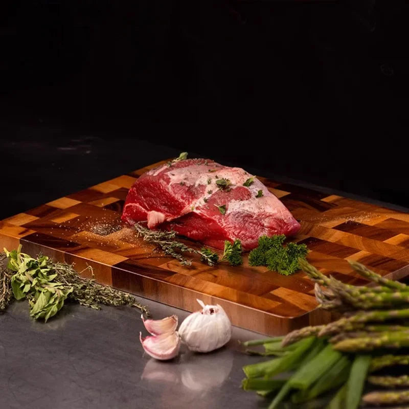 Acacia Wood Cutting Board Set - 3 Piece, Double-Sided Large Chopping Board with Handle, End Grain Butcher Block for Meal Preparation and Charcuterie Display