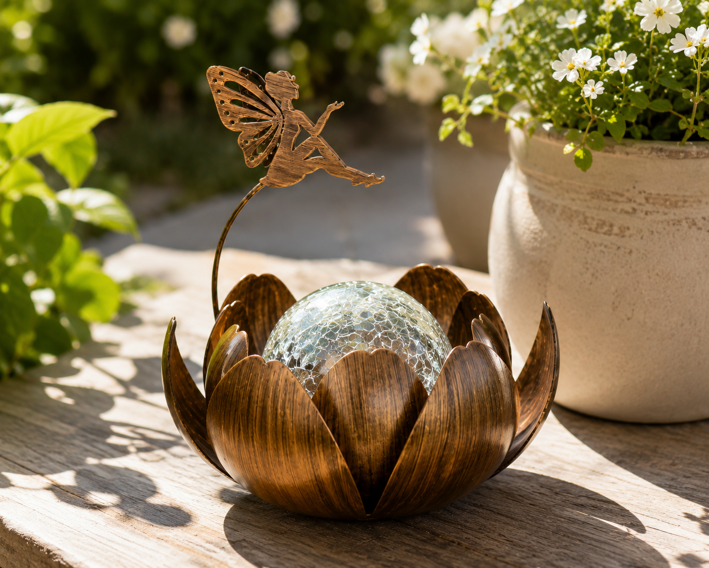 Solar Lotus Fairy Lantern – Waterproof Outdoor Garden Light with Crackle Glass Globe