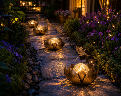 Solar Lotus Fairy Lantern – Waterproof Outdoor Garden Light with Crackle Glass Globe