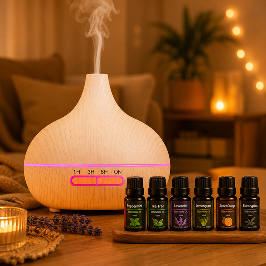 550ml Essential Oil Diffuser & Humidifier – LED Aromatherapy Flame Diffuser with Auto-Off Timer