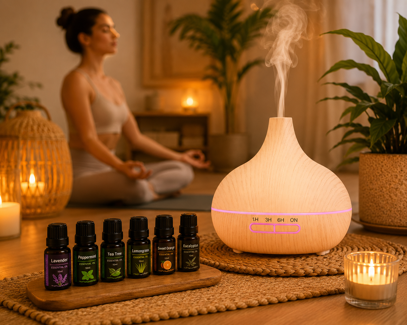 550ml Essential Oil Diffuser & Humidifier – LED Aromatherapy Flame Diffuser with Auto-Off Timer